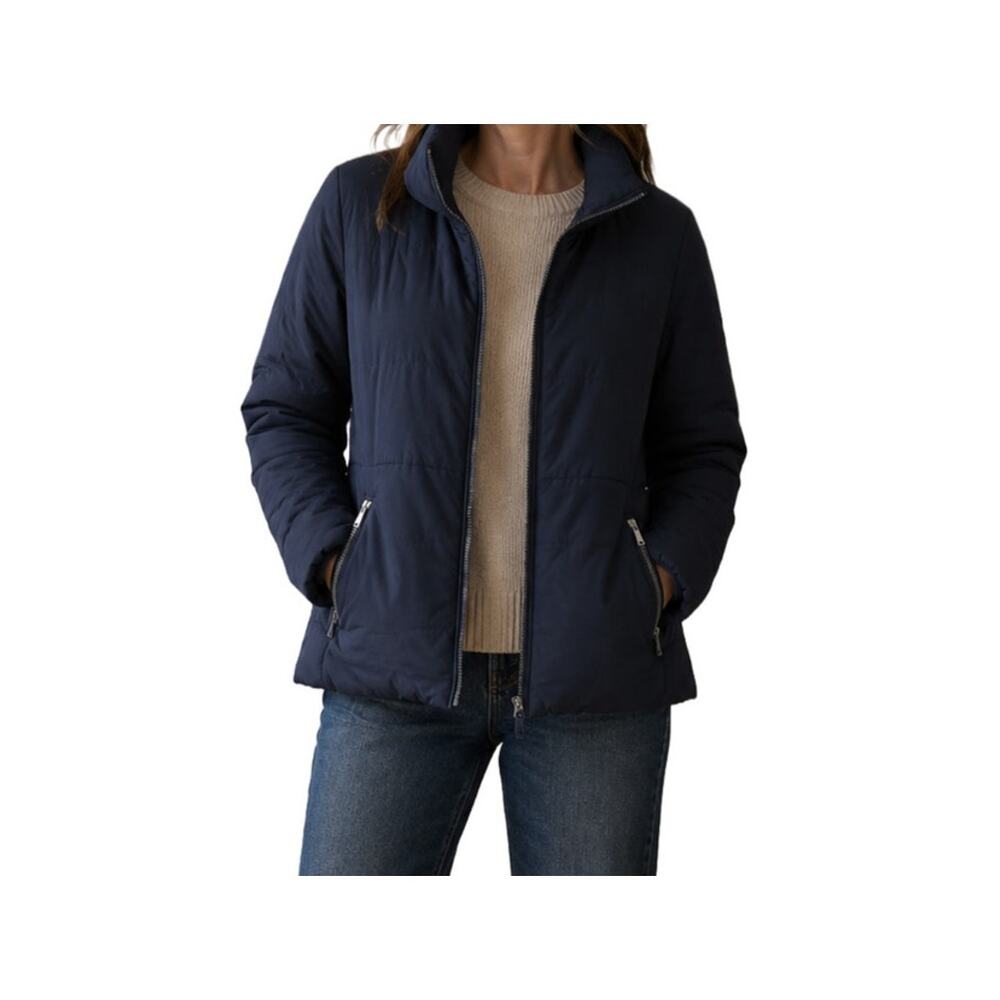 New York & Co Blue Quilted Puffer Jacket Size M Zip Front Winter Coat
